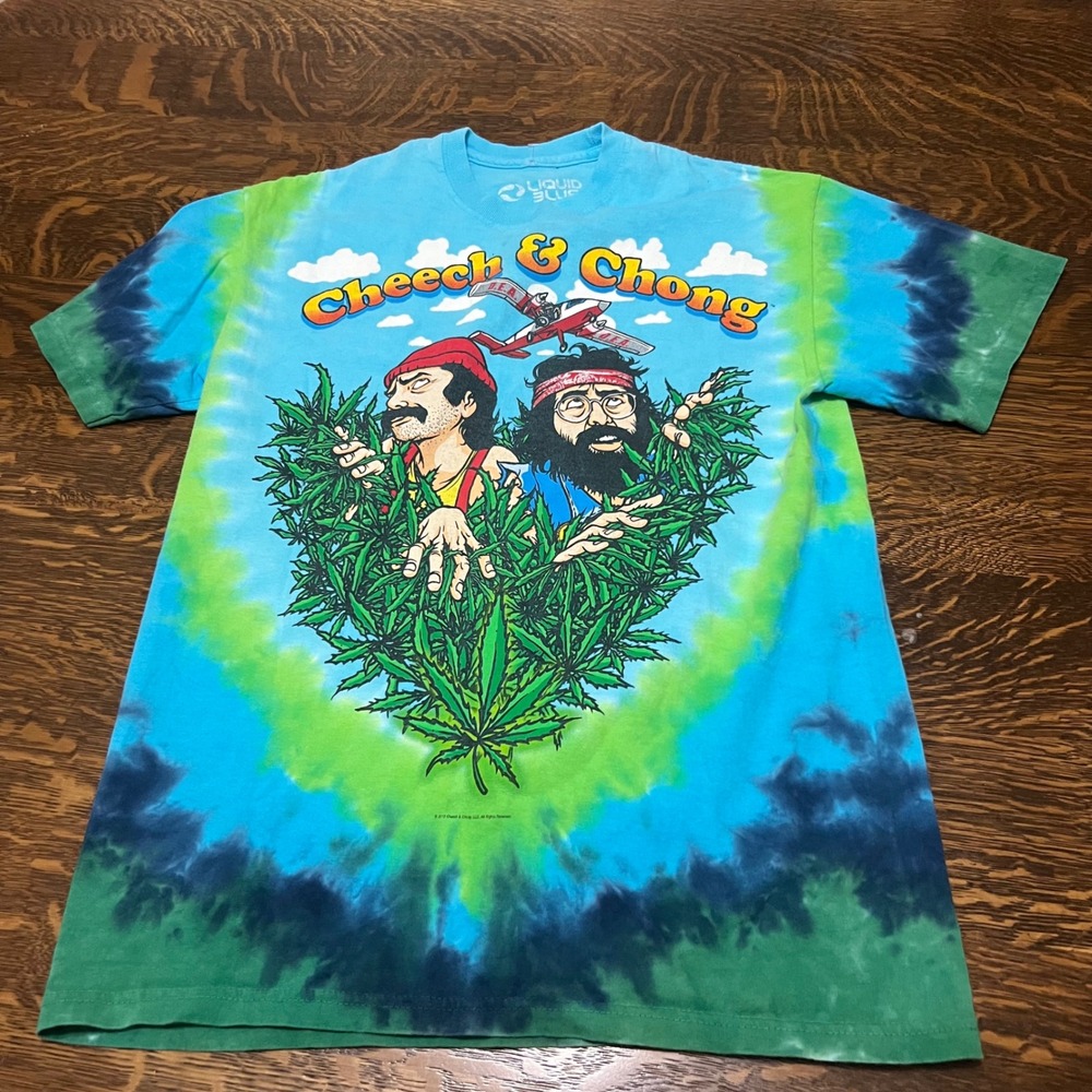 Liquid Blue T-Shirt Mens Medium Blue Tie Dye Cheech & Chong 2013 Graphic Tee